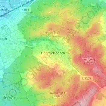 Topografische Karte Oberrodenbach, Höhe, Relief