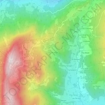 Topografische Karte Chez Les Baud, Höhe, Relief