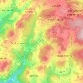 Topografische Karte Hüttenbach, Höhe, Relief