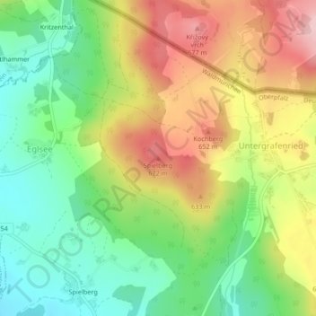 Topografische Karte Spielberg, Höhe, Relief