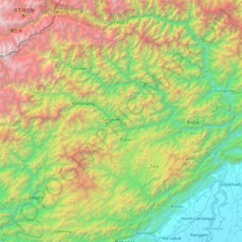 Topografische Karte Lower Subansiri, Höhe, Relief