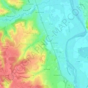 Topografische Karte Les Vèvres, Höhe, Relief