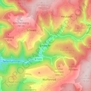 Topografische Karte Einsiedel, Höhe, Relief