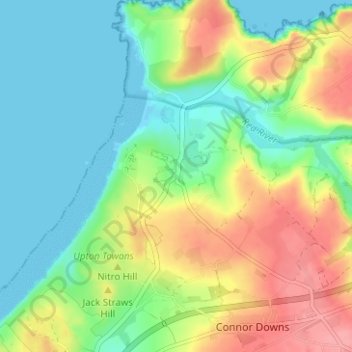 Topografische Karte Gwithian, Höhe, Relief