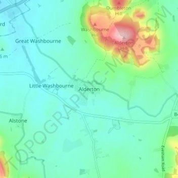 Topografische Karte Alderton, Höhe, Relief