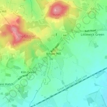 Topografische Karte Knowl Hill, Höhe, Relief