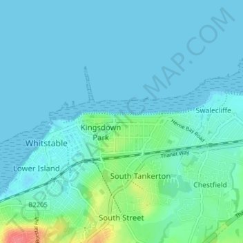 Topografische Karte Tankerton, Höhe, Relief