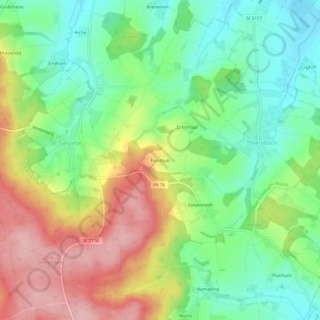 Topografische Karte Forsthub, Höhe, Relief