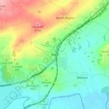 Topografische Karte Huby, Höhe, Relief