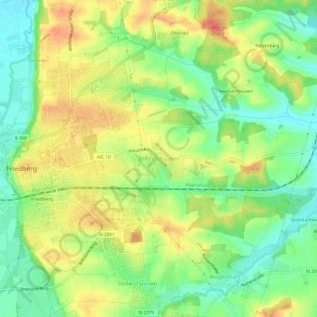Topografische Karte Wiffertshausen, Höhe, Relief