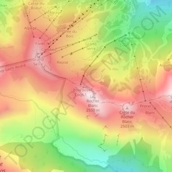 Topografische Karte Via ferrata Rocher blanc facile, Höhe, Relief