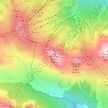 Topografische Karte Rocher Blanc, Höhe, Relief