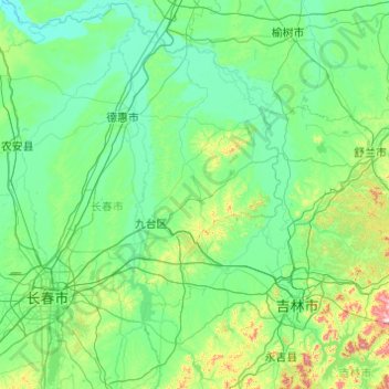 Topografische Karte 九台区, Höhe, Relief