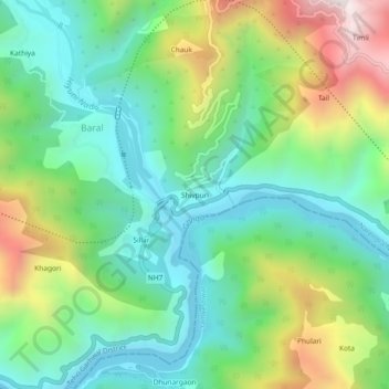 Topografische Karte Shivpuri, Höhe, Relief