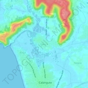Topografische Karte Arpora, Höhe, Relief