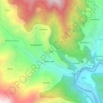 Topografische Karte Garh, Höhe, Relief