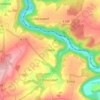 Topografische Karte Clodra, Höhe, Relief