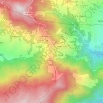 Topografische Karte Deurali, Höhe, Relief