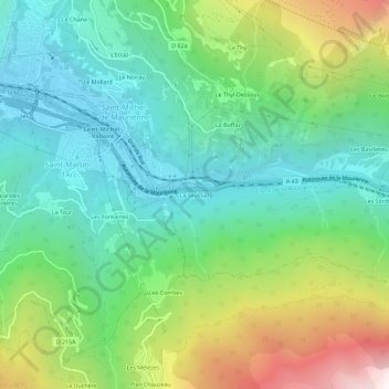 Topografische Karte La Saussaz, Höhe, Relief