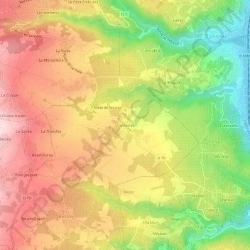 Topografische Karte Gencenas, Höhe, Relief