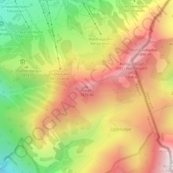 Topografische Karte Iseler, Höhe, Relief