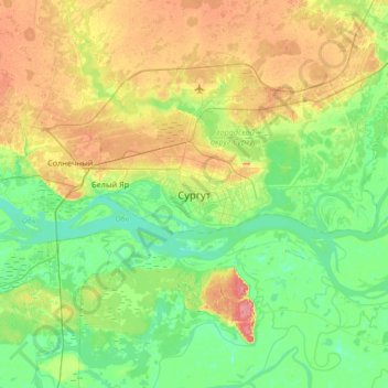 Topografische Karte Сургут, Höhe, Relief