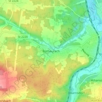 Topografische Karte Rothaurach, Höhe, Relief