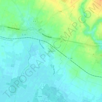 Topografische Karte Nermoux, Höhe, Relief