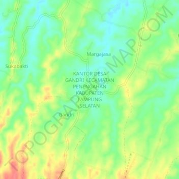 Topografische Karte KANTOR DESA GANDRI KECAMATAN PENENGAHAN KABUPATEN LAMPUNG SELATAN, Höhe, Relief
