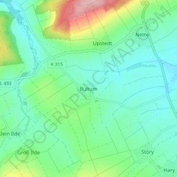 Topografische Karte Bültum, Höhe, Relief