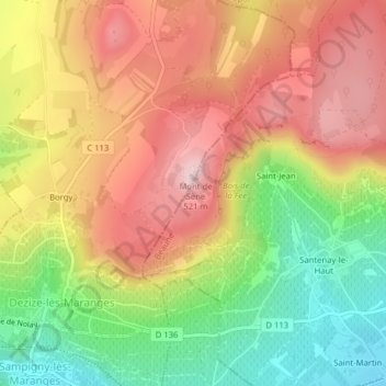Topografische Karte Montagne des Trois Croix, Höhe, Relief