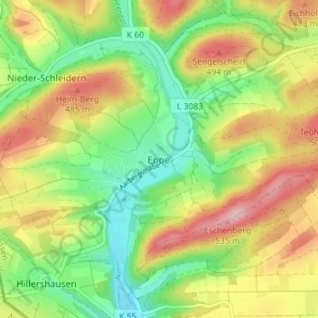 Topografische Karte Eppe, Höhe, Relief