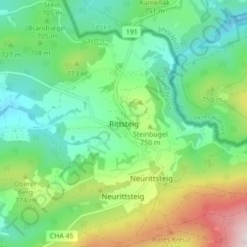 Topografische Karte Rittsteig, Höhe, Relief