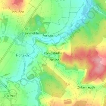 Topografische Karte Königshütte, Höhe, Relief