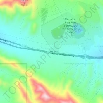 Topografische Karte Mountain Pass, Höhe, Relief