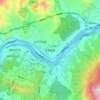 Topografische Karte 密地街道, Höhe, Relief