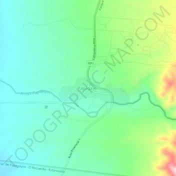 Topografische Karte Papagayos, Höhe, Relief