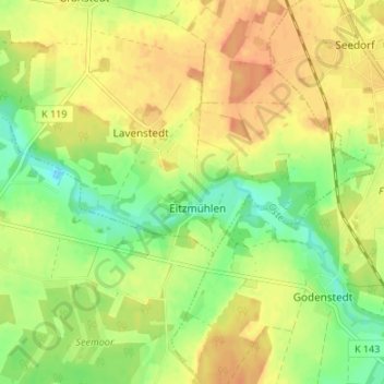 Topografische Karte Eitzte, Höhe, Relief