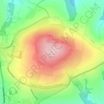 Topografische Karte Kit Hill, Höhe, Relief