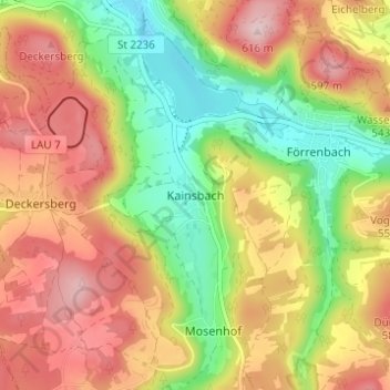 Topografische Karte Kainsbach, Höhe, Relief