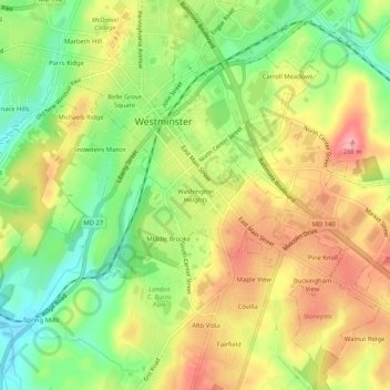 Topografische Karte Washington Heights, Höhe, Relief