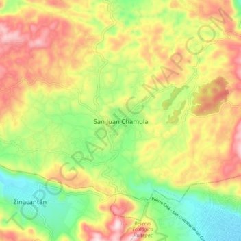 Topografische Karte San Juan Chamula, Höhe, Relief