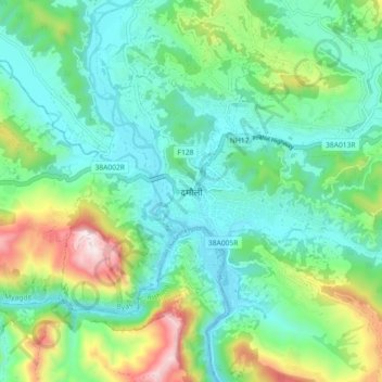Topografische Karte दमौली, Höhe, Relief