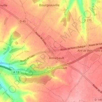 Topografische Karte Les Quatre Routes, Höhe, Relief