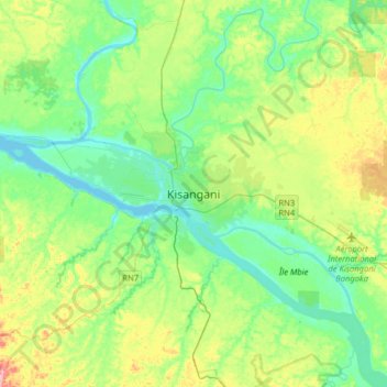Topografische Karte Kisangani, Höhe, Relief