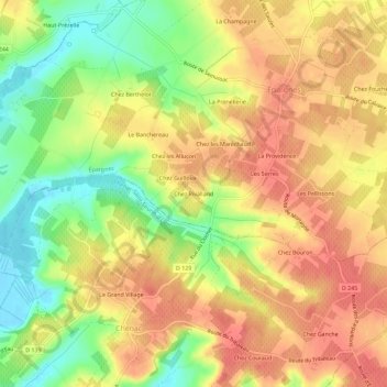 Topografische Karte Chez Rivalland, Höhe, Relief