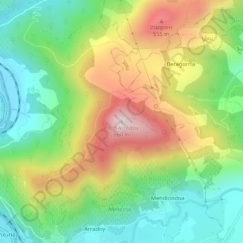 Topografische Karte Pic d'Arradoy, Höhe, Relief