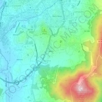 Topografische Karte Agrelo, Höhe, Relief