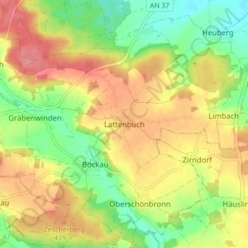 Topografische Karte Lattenbuch, Höhe, Relief