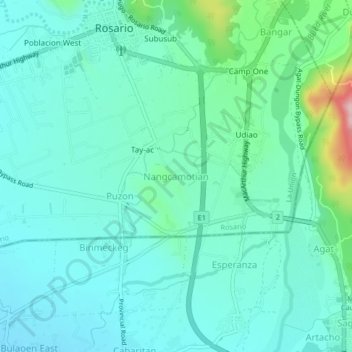 Topografische Karte Nangcamotian, Höhe, Relief